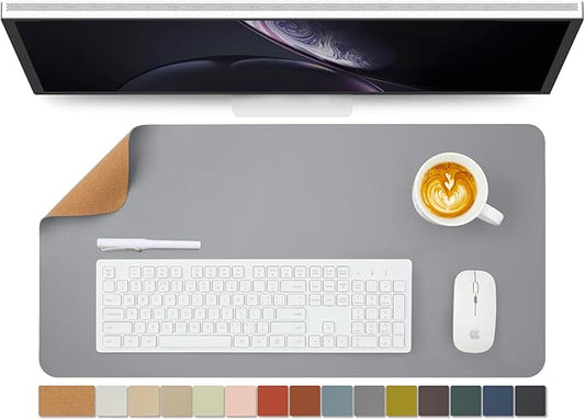 Cork Desk Mat - Dual-Sided Desk Pad for Office and Home - Desk Organization and Accessories - Ideal for Large Mouse Pad and Desk Mats on Top of Desks(Gray,27.6"x 13.8")