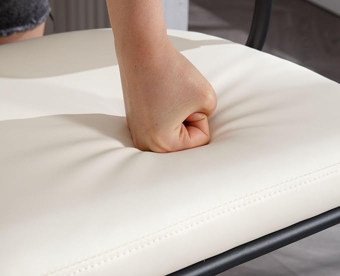 Adjustable Modern Bar Stools Set of 6 Faux Leather Barstools Swivel Counter Height Bar stools with Curved Back/Black Metal Base Comfy Upholstered Bar Chairs for Kitchen Island, Beige