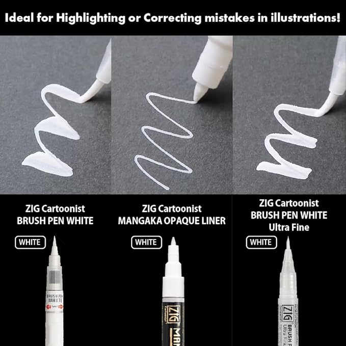 Kuretake Zig Inktober pen set, for Illustration, Manga Drawing, Lettering and Calligraphy, Professional Artist, Made in Japan (White(3pcs.))