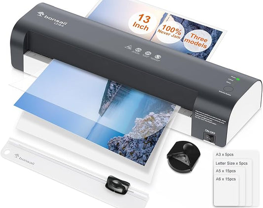 Bonsaii Laminator, 13 Inch 7-in-1 Thermal Laminator Machine with Never Jam Technology, with 40 Laminting Sheets for Home, Office, and Classroom Organization Supplies