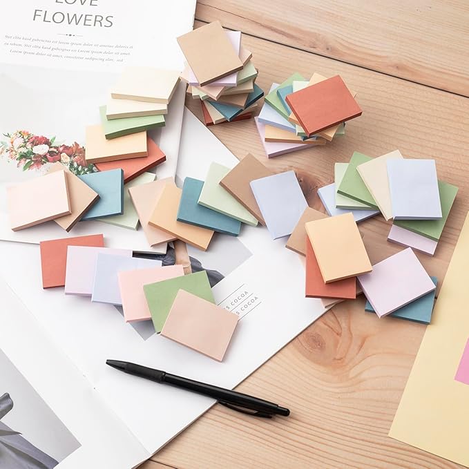 (50 Pads) Sticky Notes 1.5x2, Vintage Colors, 10 Colors Self Sticky Notes, Sticky Pads, Recyclable, Self-Stick Pads, Easy to Stick for Home, Office, Notebook