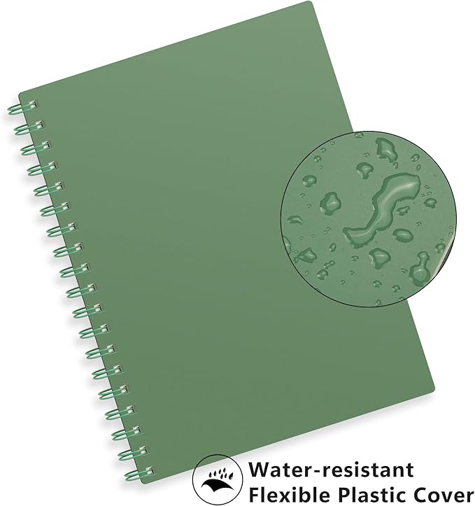 RETTACY Spiral College Ruled Notebook, 300 Pages, B5 Medium Size (7.4" x 10"), for School, Work, Writing, Journaling, 100 GSM Thick Paper, Flexible Plastic Cover (Dark Green)