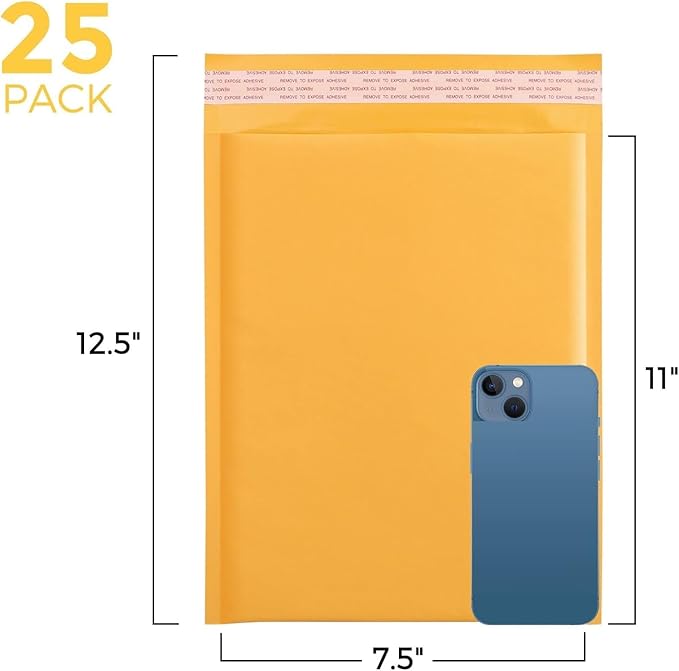 Fuxury Kraft Bubble Mailers 7.25x12 Inch 250 Pack, Strong Adhesion Padded Envelopes,Self Seal Bubble Envelopes, Waterproof Cushioned Mailers for Small Business,Bulk Yellow