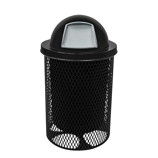 RDT-TXTBLK Heavy Duty 32 Gallon Round Trash Receptacle, Liner Included, Textured Black with Black Steel Dome Top, Made in America