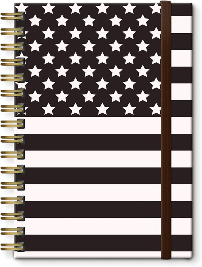 Spiral Journal Notebook, A5 Cute Notebooks for Women Men, College Ruled Hardcover Notebook for Work & Note Taking, 60 Pages Double-Wire Journals for Writing, American Flag