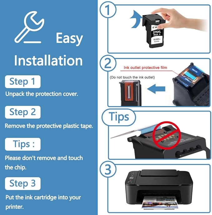 MxVol PG-275XL Black Ink Cartridge Remanufactured Replacement for Canon 275 275XL PG-275XL PG-275 XL Black Ink for PIXMA TR4720 TS3522 TS3500 TR4700 TR4722 TS3520 TS3722 Printer Ink Cartridges, 1Pack