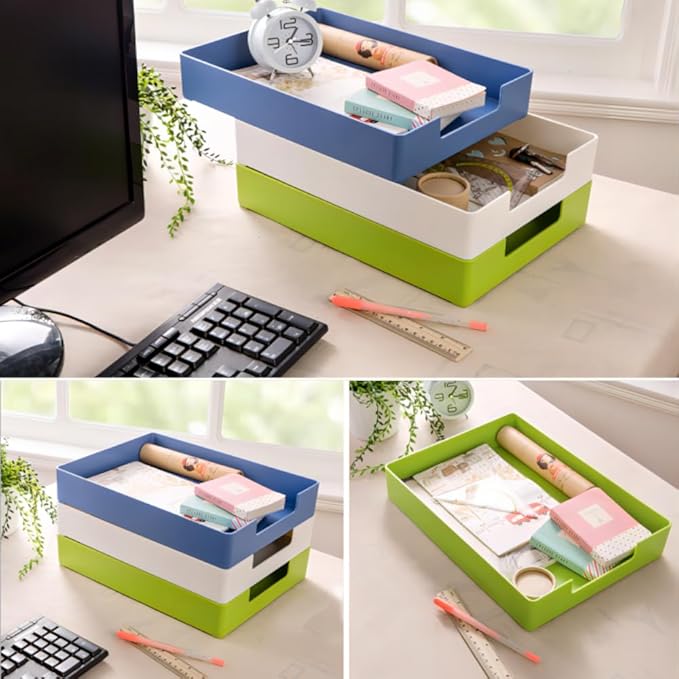 Letter-Size Desk Drawer Organizer, A4 Plastic Paper Tray, Stackable File Holder for Office, School, Home Storage (White)