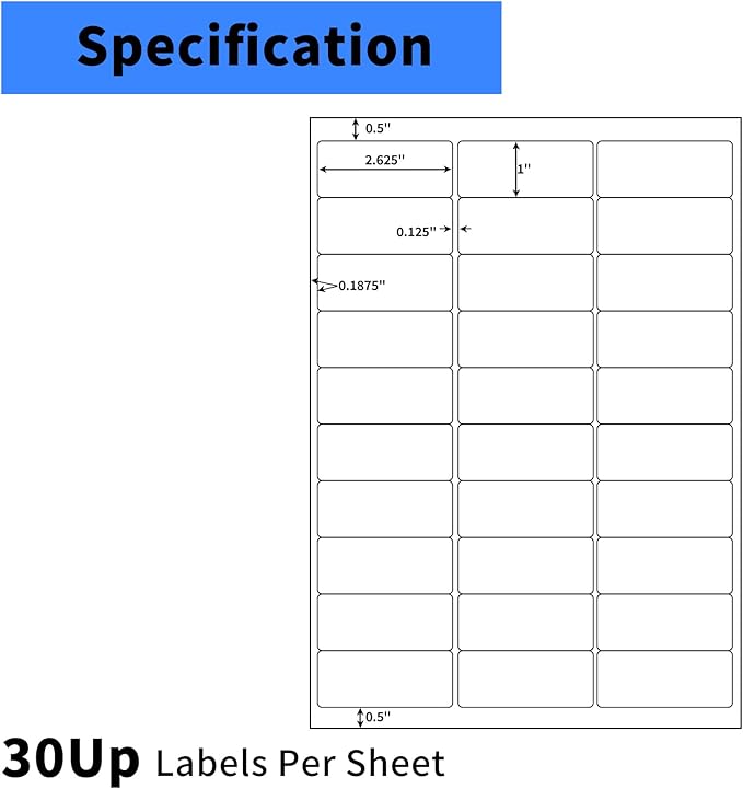1" x2-5/8 Shipping Address Labels, Blank Mailing Labels, 30-UP White Self-Adhesive Name Tag Stickers for Inkjet and Laser Printer [500 Sheet 15000 Labels]