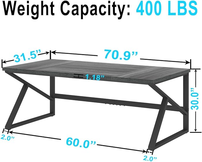 HSH Extra Long Computer Desk, Industrial Metal Wood Home Office Desk, Large PC Laptop Table for 2 Person Executive Writing Work Study Gaming, Bedroom Living Room Dual Monitor Desk, Dark Gray, 70 Inch