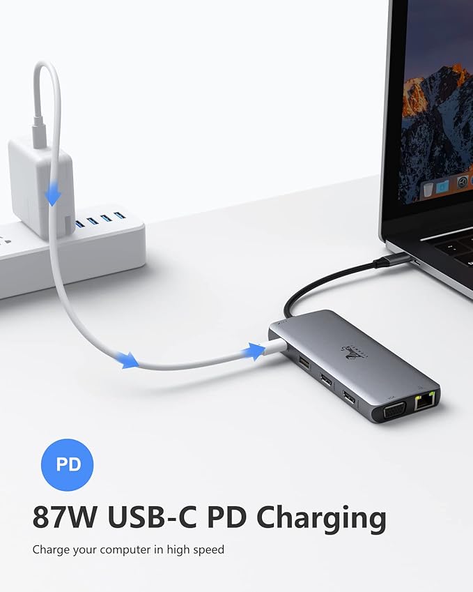 LIONWEI Laptop Docking Station Dual Monitor, 11-in-1 to 4K HDMI,VGA,Gigabit Ethernet,3 USB 3.1 10G,2 USB 2.0,87W PD,Audio for Dell/Surface/HP/Lenovo Laptops