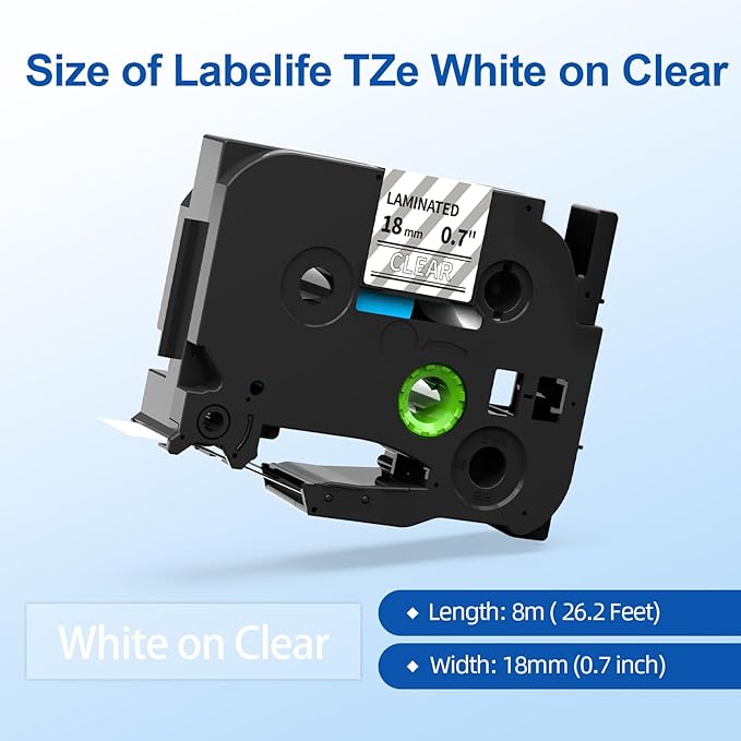 Labelife 18mm Label Tape White on Clear 3/4" Replace for Brother P Touch TZe TZ Tape 18mm 0.7 Laminated Clear TZe-145 TZe145 TZ145 Compatible with Ptouch PTD600 PTD400AD PT1880 Label Maker, 4-Pack
