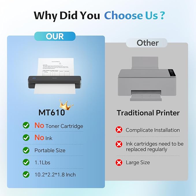 iDPRT Portable-Printer Wireless for Travel, Bluetooth Thermal Printer Support 8.5" x 11" US Letter&A4&A5 Size,300DPI Inkless Printers for Home Use,Compatible with Android and iOS Phone&Laptop,Black