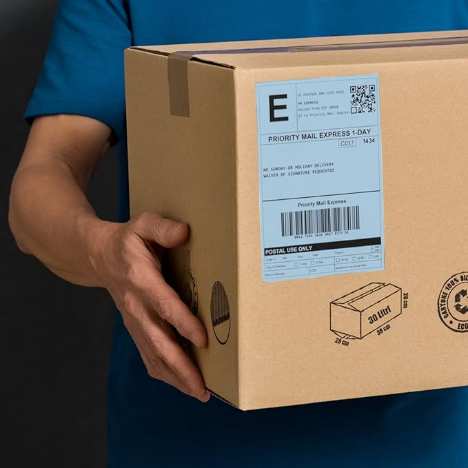 Phomemo 4x6 Thermal Labels for Shipping Label Printer - 500PCS Blue Mailing Labels - 4x6 Direct Thermal Label Fanfold Compatible with Rollo,MUNBYN,JADENS,POLONO,Nelko - Water/Oilproof - NO BPA/BPS