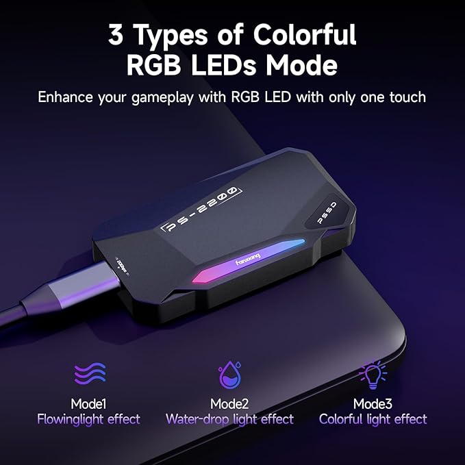 1TB Magnetic Portable SSD,2050MB/s Type-C USB 3.2 Gen 2x2 External SSD,4K ProRes Record and Store,Aluminum alloy,RGB Touch Lighting,External Solid State Drives for iPhone15/16/Android/PC/Mac -PS2200