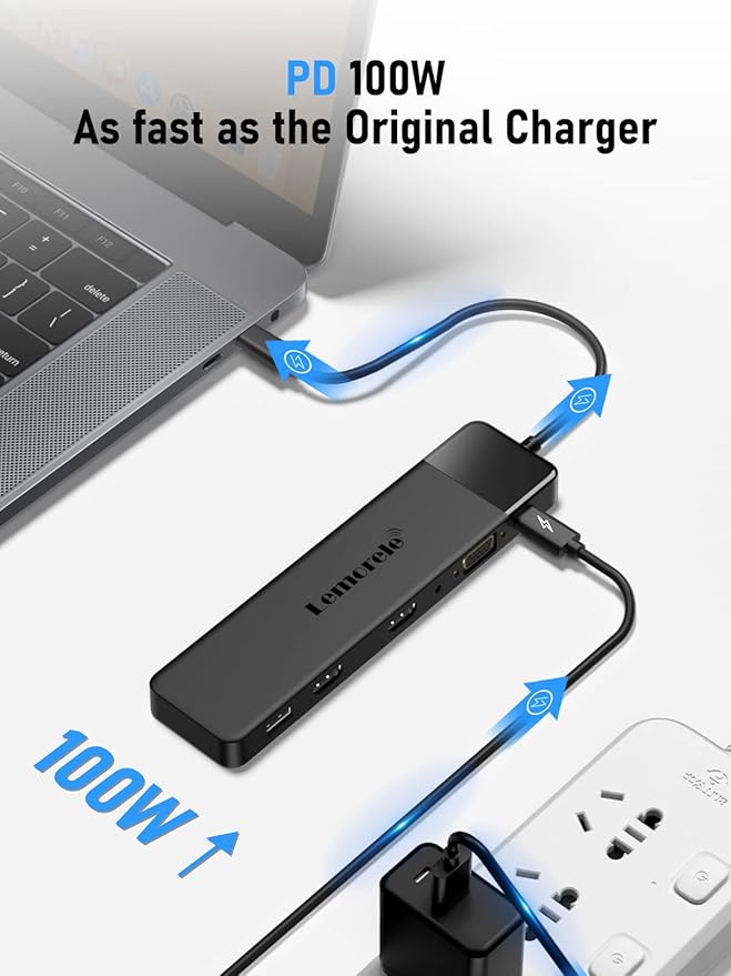 Lemorele 13 in 1 USB C Docking Station Triple Monitor w/Dual HDMI 4K, VGA, 5 USB 3.0/2.0, USB-C 3.0, 100W PD, SD/TF, 3.5mm Audio, Multiport Hub Adapter for Lenovo, Surface, Dell, HP Laptops