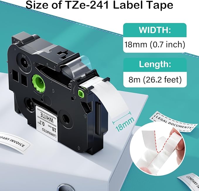 Labelife TZe-241 TZe TZ Tape 18mm 0.7 Laminated White Compatible with Brother P Touch Label Maker Tape 18mm .7 TZe241 for Brother PT-D400 PT-D410 PT-PT-D600 D610BT PTD460BT, 5-Pack, 3/4 Inch