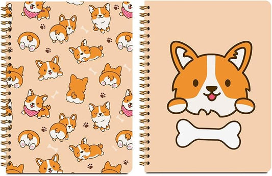 2 Pcs Dog Spiral Notebooks for Work, A5(8.3x5.8inch) Composition Notebook College Ruled Note Book, Corgi Notepads Lined Travel Journal for Writing, Cute Puppy Print Diary Gifts for Women Dog Lovers