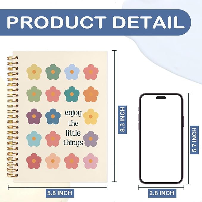 SNNDER Mental Health Inspirational Floral Spiral Notebooks, Positive Affirmation Gifts Journaling Notebook for Women, Motivational Quote Enjoy the Little Things Journal for Note Taking, 5.5x8.3 Inch
