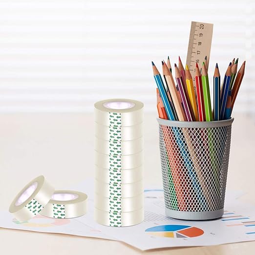 12 Rolls Transparent Tape Refills Rolls 3/4-Inch x 1000 inch, 1 inch Core, Clear Gift Wrapping Tape Refill Roll for Office, Home, School