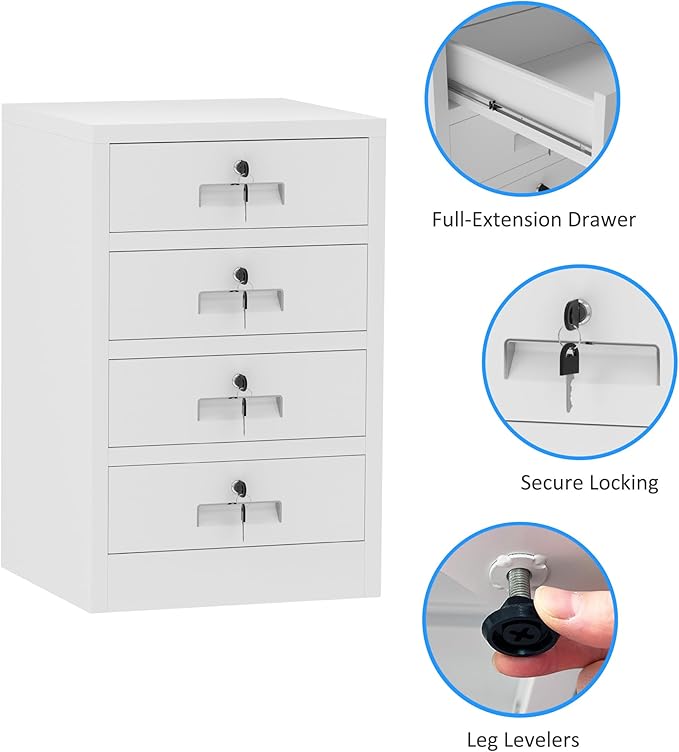 Metal Storage Cabinet with Lockable Drawers for Home Office Bedroom Living Room Organization(White)