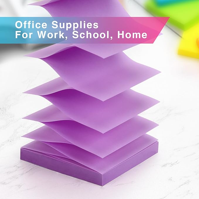 Sticky Notes 3x3 Pop Up Self-Stick Notes Pads with 6 Bright Colors, Easy to Post for Office, School, Home, 6 Pads/Pack, 100 Sheets/Pad(Pop Up)