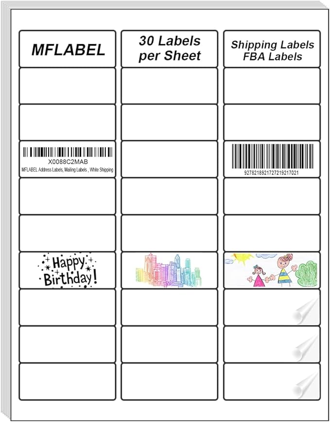 MFLABEL Address Label, 1" x2-5/8 Mailing Sticker, 30-UP White Shipping Labels for Inkjet or Laser Printer, 15000 Sticker Labels (500 Sheets), 30 Label per Sheet