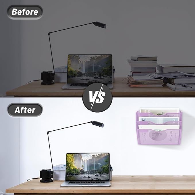 EASEPRES 3 Pocket Mesh Hanging Wall File Organizer, Wall Mounted Mail Paper Document Folder Holder, Clipboard Storage Organization Magazine Rack with Nametag Label for Office Home School, Light Purple