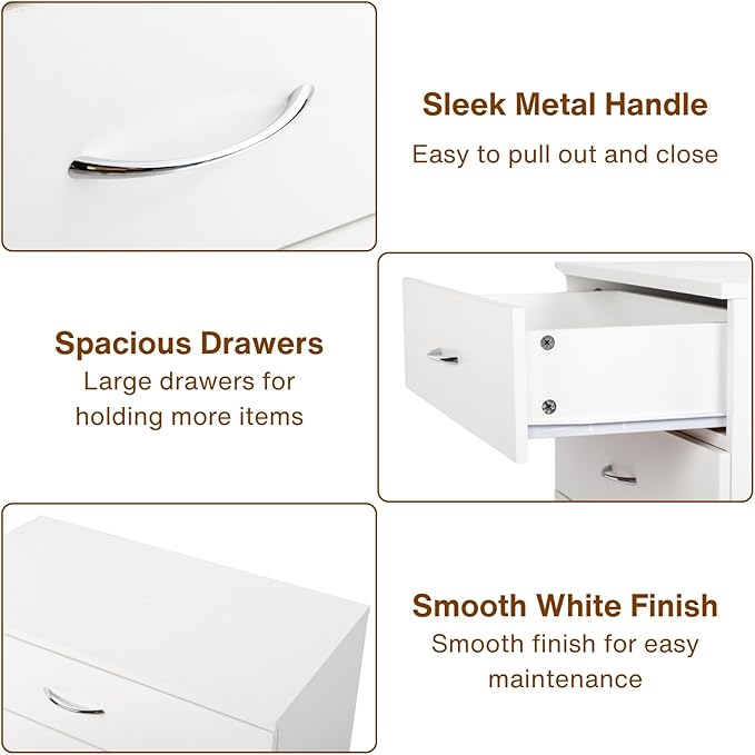 Karl home 4 Drawer Dresser for Bedroom, Small Chests of Drawers Modern Nightstand, White Dresser Chest with 4 Storage Drawers, Dressers for Nursery, Hallway, Living Room, Closet