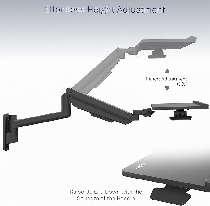 VIVO Sit-Stand 24 Inch Pneumatic Spring Keyboard and Mouse Tray Wall Mount, Counterbalance Height Adjustable Typing Platform, Ergonomic Tilt, Black, MOUNT-KB35C