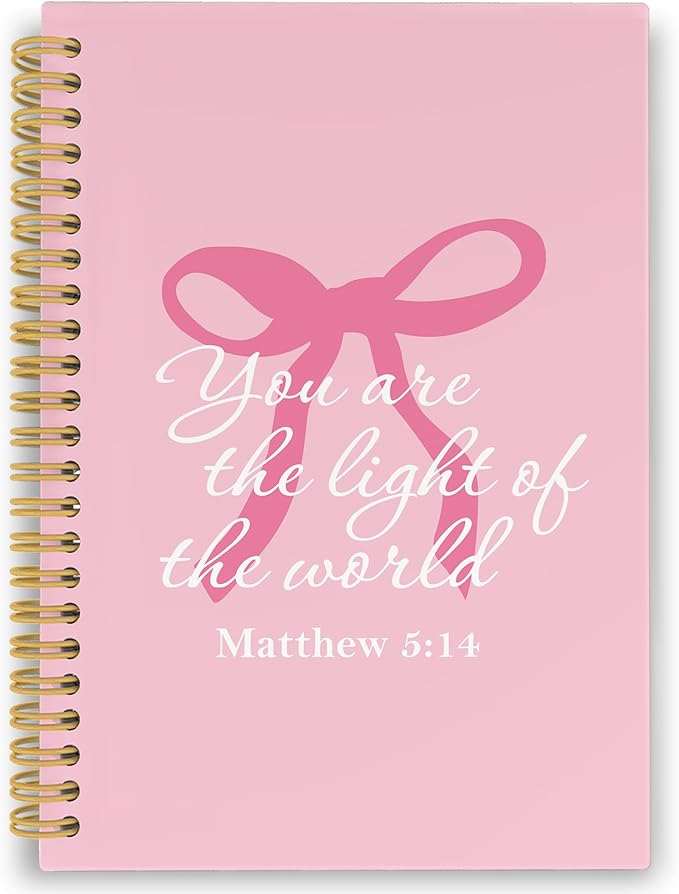 Coquette Pink Bows Spiral Notebook, Christian Bible Verse Journaling Notebooks for Note Taking, Preppy Aesthetic Inspirational Hardcover Journals for Teen Girls Women, 160 Pages 5.5 x 8.3 Inch