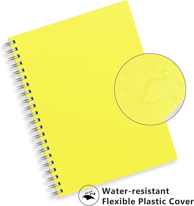 RETTACY Spiral College Ruled Notebook, 300 Pages, A4 Large Size (8.2" x 11.2"), for School, Work, Writing, Journaling, 100 GSM Thick Paper, Flexible Plastic Cover (Yellow)