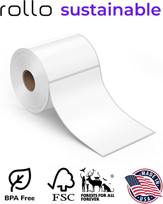 Rollo Direct Thermal Shipping Labels - 500 4x6 Thermal Label Roll - Perforated and Strong Adhesive (Commercial Grade)