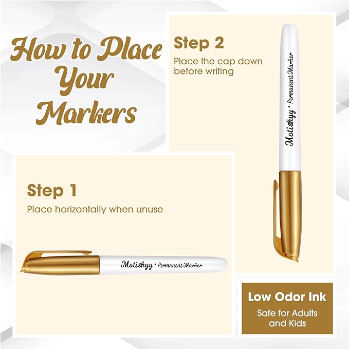 12 Pcs Metallic Permanent Markers Bulk Gold Silver Pens Fine Point Metallic Paint Markers for DIY Crafts, Gift Card Making, Artist Illustration (Gold)