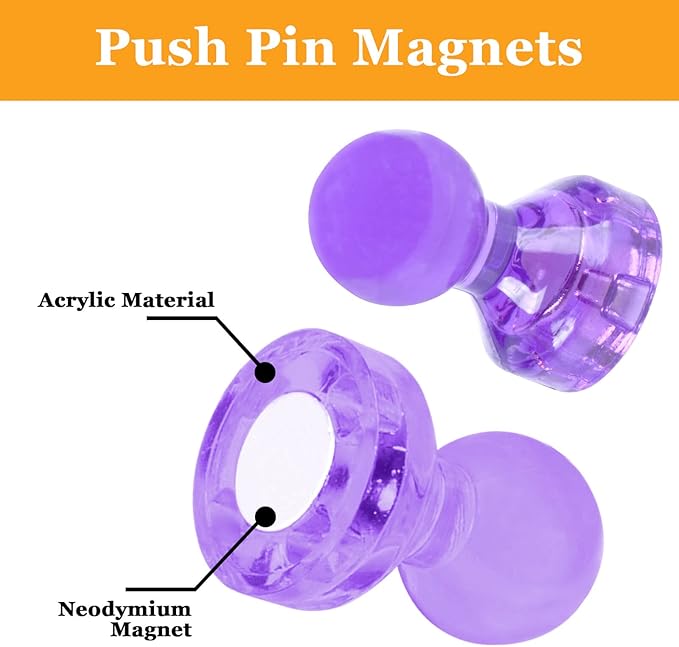 60Pcs Push Pin Magnets, Small Strong Refrigerator Magnets for Whiteboard, Funny Cute Decorative Fridge Magnet, for Locker School Classroom Calendar Kitchen Office Dry Erase Board Map Magnetic Push Pin