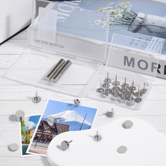 rhinocats Magnetic Push Pins, 50 Sets Magnet Thumbtack for Wall Bulletin Board Strong Decorative Pushpins Clip for Map Picture Hanging Kit Poster Holder