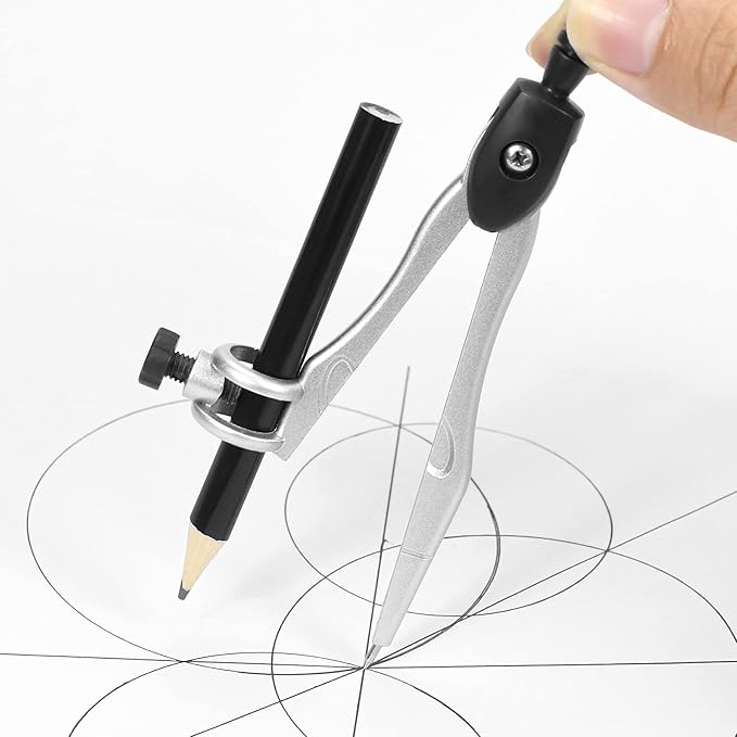 10 Pieces Math Geometry Kit Set Student Supplies with Shatterproof Storage Box,Includes Rulers,Protractor,Compass,Eraser,Pencil Sharpener,Lead Refills,Pencil,for School and Drawings（Black）