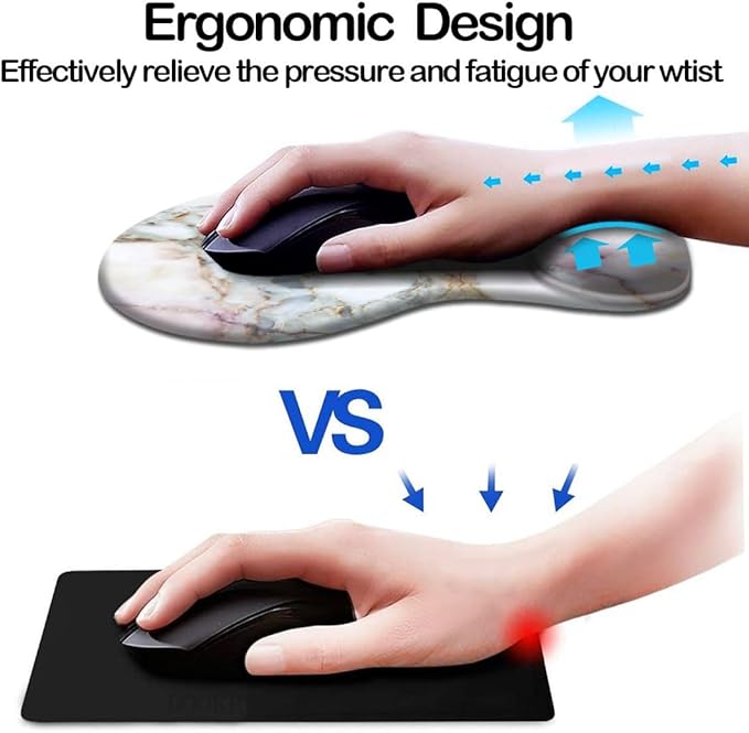 Ergonomic Mouse Pad with Wrist Support,Mouse Pads with Non-Slip PU Base for Home Office Working Studying Easy Typing & Pain Relief Marble Design