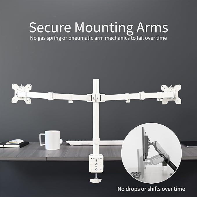 VIVO Dual Ultrawide Monitor Desk Mount, Heavy Duty Fully Adjustable Steel Stand, Holds 2 Computer Screens up to 38 inches and Max 22lbs Each, White, STAND-V038W