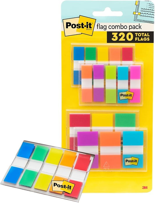 Post-it Flags Combo Pack, 4 On-The-Go Dispensers/Pack, 120 .94 in Wide and 200 .47 in Wide Flags, Assorted Colors (683-XL1)
