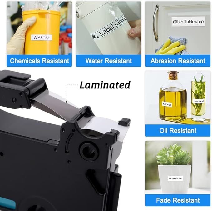 Label KINGDOM TZe-221 TZ Tape 9mm 0.35 Laminated White Replacement for Brother TZe221 9mm Label Tape Black on White 3/8 Inch Compatible with Brother P Touch PT-D210 PT-D220 PT-H110 PT-D400, 4-Pack