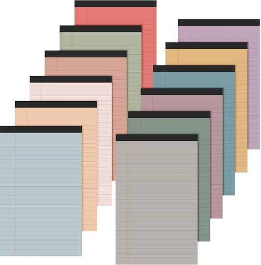 Lincia 12 Pcs 12 Pcs 5" x 8" Small Legal Pads Colored Lined Note Pads Narrow Ruled Writing Notepads 50 Sheets Per Micro Paper Notebook Lined and Perforated for College Office Supplies (Retro Colors)