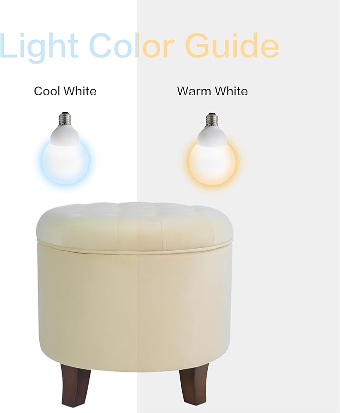 Homepop Home Decor | Upholstered Round Velvet Tufted Foot Rest Ottoman | Ottoman with Storage for Living Room & Bedroom | Decorative Home Furniture, Cream