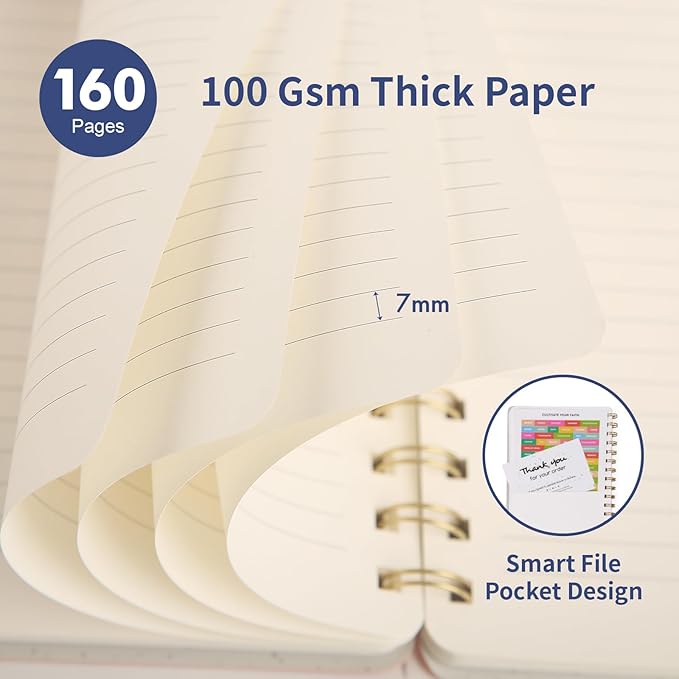 Lined Spiral Notebook College Ruled A5 Journal Book for Note Taking, 160 Pages Writing Journal for Office and Home School Supplies 5.75x8.125 inch (3pack-Navy Blue)