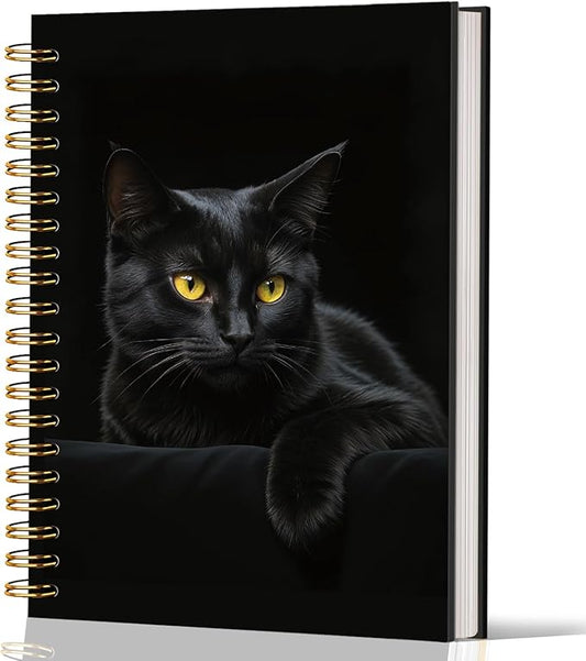 Lacama Cat Notebook Cat Journal, Black Cat Spiral Journal Notebook, Gifts for Cat Lovers, Trendy Cat Notebooks for School and Office Supplies, Cat Stationary 5.5x8.3