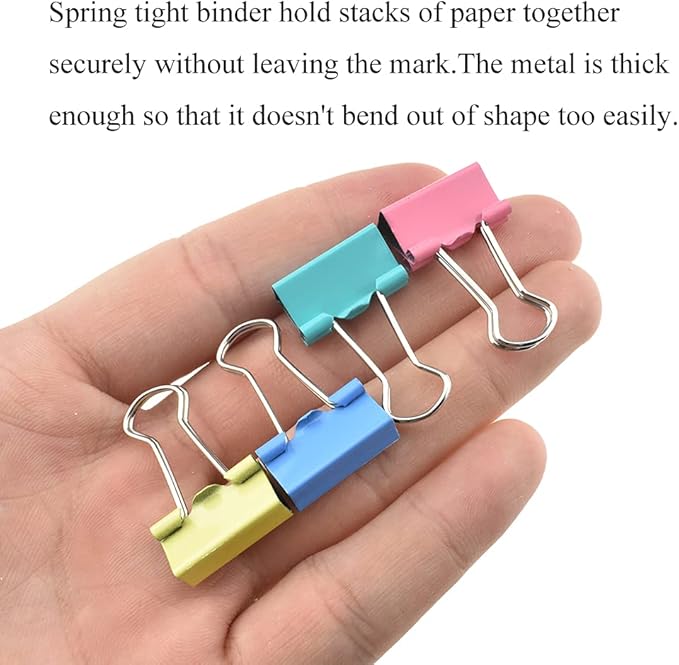 HAHIYO Binder Clips Paper Clamps Spring Steel Sturdy Small 0.75 inches Width 0.2 Inch Capacity No Sharp Edges Heavy Duty Tight Grip Reusable Color Metal Bright Finish for Home Office School 30 Pack