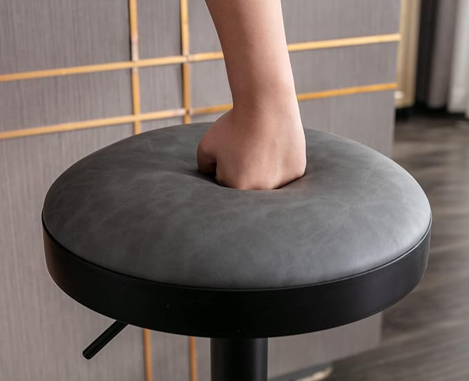 Round Swivel Counter Height Bar Stools Set of 2 Modern Adjustable Barstools Backless PU Leather Bar Chairs Industrial Island Chairs with Metal Base/Footrest for Kitchen Island/Pub/Cafe, Grey