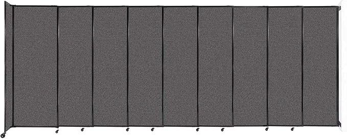 Wall-Mounted Sliding StraightWall Room Divider | Adjustable Widths | Locking Wheels | Room Separator | Up to 19'9" Wide x 7'6" Tall Charcoal Gray Fabric Panels