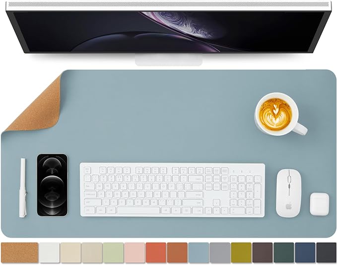 Cork Desk Mat - Dual-Sided Desk Pad for Office and Home - Desk Organization and Accessories - Ideal for Large Mouse Pad and Desk Mats on Top of Desks(Light Blue,80cmx 40cm)