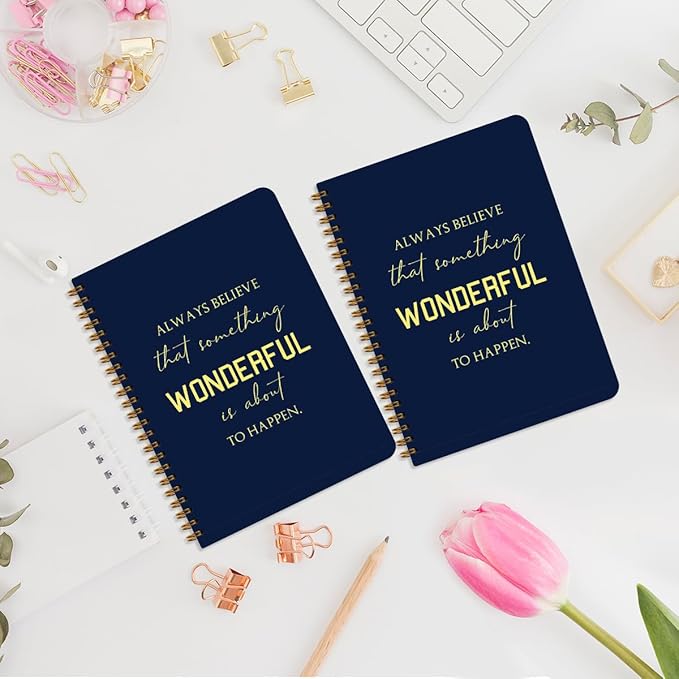 2Pcs Spiral Notebook, Eccolo Journal Notebook, 160 Pages Hardcover Notebooks Journals for Writing Travel Business Office, Christian Aesthetic Notebooks for Women Inspirational Gifts