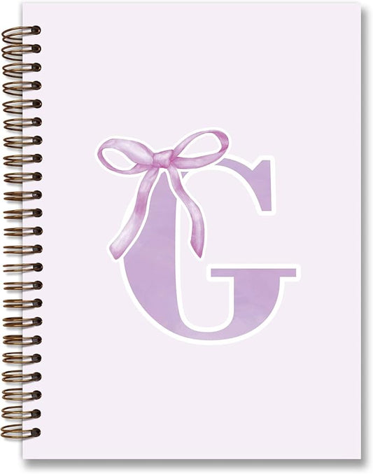 foedor Coquette Trendy Preppy Purple Bow Spiral Notebook,Initial G Journal Personalized Teen Girl Gifts,Monogrammed Gifts for Women Teen Girl,College Ruled Hardcover Spiral Notebook(purple)